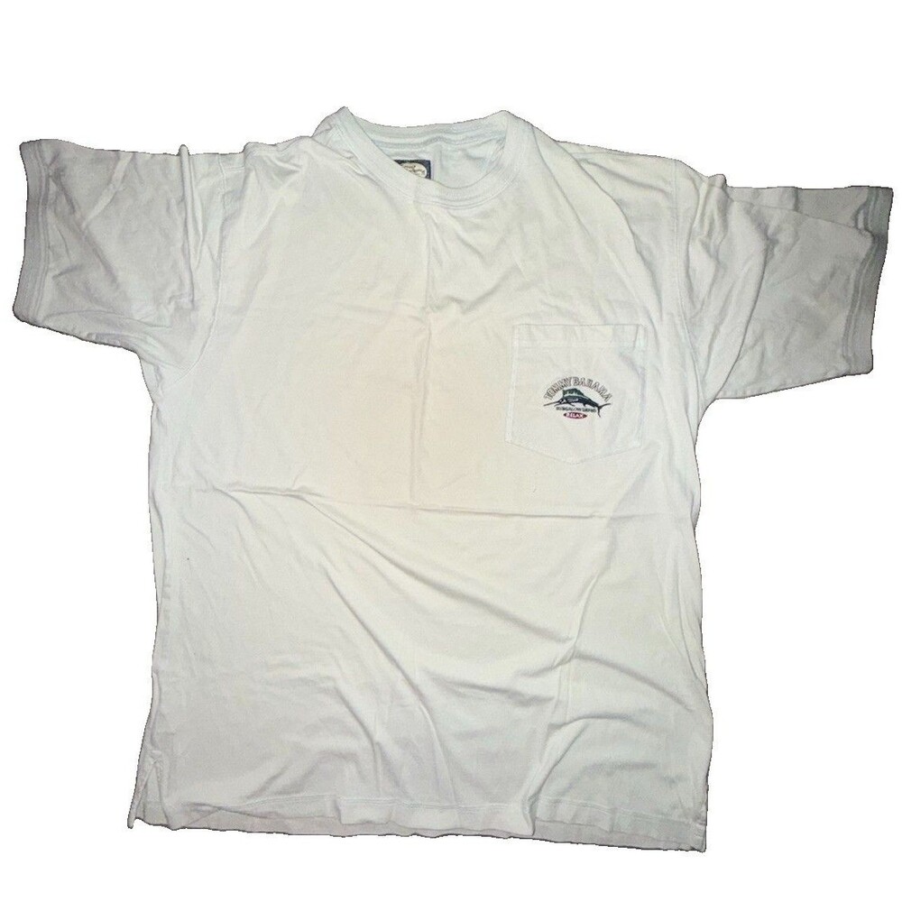 Tommy Bahama Shirt Mens Vintage 90s Cream Pocket Tee Relax Bungalow Brand Sz XL